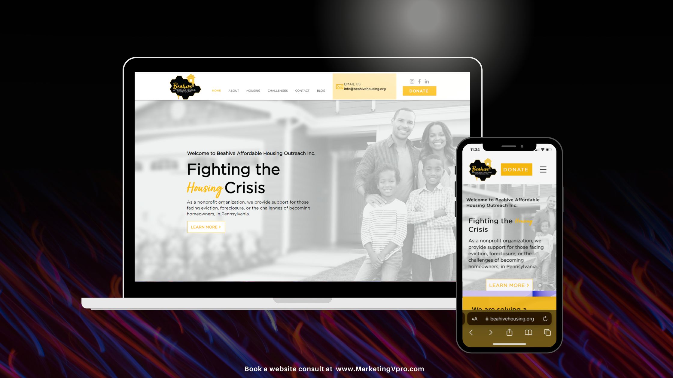 Screenshot of a professional nonprofit website displayed on a computer screen.